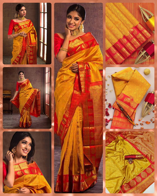 Saptarshi By Aab Orange Heavy Soft Lichi Silk Sarees Catalog